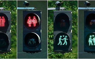 Lạ mắt đèn giao thông "yêu đương" ở Áo