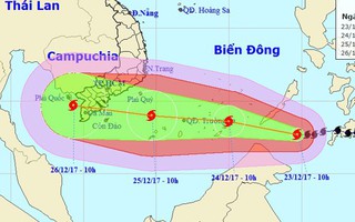 Bão Tembin giật cấp 13 vào Biển Đông, tăng tốc hướng Nam bộ