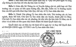 Cà Mau thu hồi quy chế trái Luật Báo chí