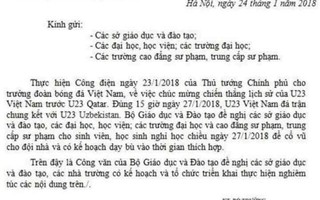 Thực hư "công văn"cho học sinh nghỉ học cổ vũ U23 Việt Nam
