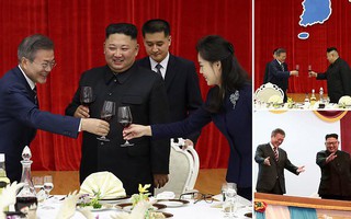 Lãnh đạo Hàn - Triều nâng ly trong bữa tiệc thịnh soạn