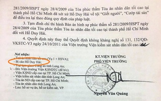 Tử tù Hồ Duy Hải chưa nhận được kháng nghị của VKSND Tối cao?