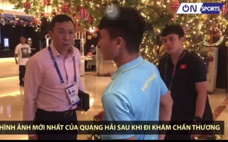 CLIP: Quang Hải trở về khách sạn sau khi khám bị chẩn đoán là rách cơ đùi