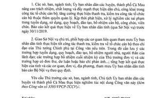 Chủ tịch Cà Mau lưu ý việc bổ nhiệm người nhà lãnh đạo làm cán bộ