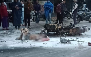 Xe máy va chạm rồi cháy dữ dội, người đàn ông ở Quảng Nam bỏng nặng