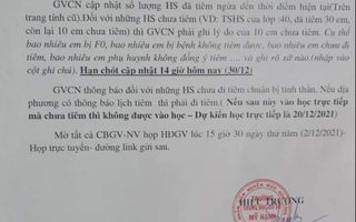 Thu hồi ngay thông báo học sinh chưa tiêm vắc-xin thì không được vào học trực tiếp