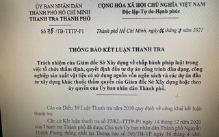 Kết luận thanh tra trách nhiệm Giám đốc Sở Xây dựng TP HCM giai đoạn 2018-2019