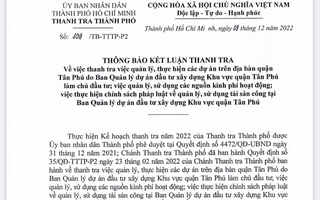 Kết luận thanh tra Ban QLDA đầu tư xây dựng Khu vực quận Tân Phú