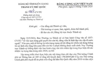 Thành ủy Phú Quốc nói rõ lý do tạm dừng cho cán bộ đi nước ngoài