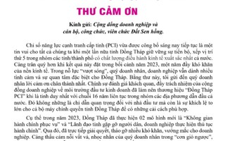 Thư cảm ơn xúc động của Chủ tịch UBND tỉnh Đồng Tháp