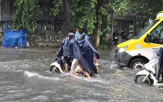 Đà Nẵng: Đường ngập sau mưa lớn, phụ huynh bì bõm đưa con đến trường