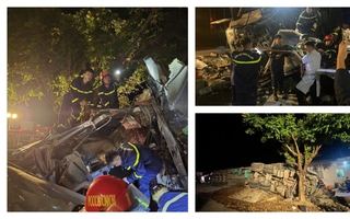 Lật xe đầu kéo, dầu chảy tràn ra đường, tài xế bị thương mắc kẹt trong cabin