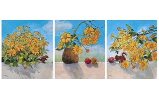 Ba nữ họa sĩ mang hoa xuống phố