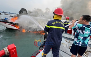 Cháy tàu cao tốc tuyến Vân Đồn - Quan Lạn, 5 thuyền viên nhảy xuống biển