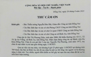 Người dân gửi thư cảm ơn Giám đốc Công an tỉnh Đồng Nai