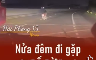 Hai người đàn ông đầu trần, đi xe máy lạng lách, đánh võng trên quốc lộ