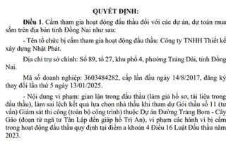 Đồng Nai: Cấm một công ty tham gia đấu thầu dự án