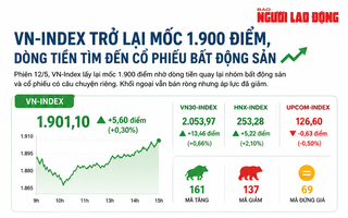 VN-Index trở lại mốc 1.900 điểm, dòng tiền tìm đến cổ phiếu bất động sản