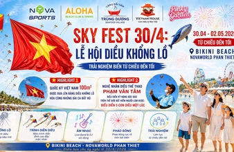 Lễ hội Diều Khổng Lồ: Quốc kỳ Việt Nam bay trên biển NovaWorld Phan Thiết dịp lễ 30-4 