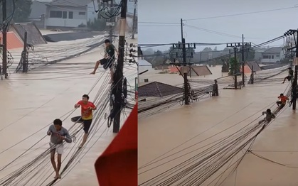 Lũ lịch sử ở Thái Lan: Người dân đu dây cáp, phá mái nhà thoát hiểm