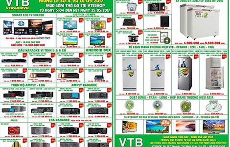 VTBShop giảm giá mạnh dịp lễ 30-4 và 1-5