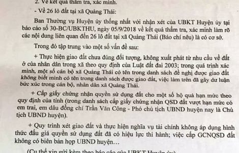 Vụ bí ẩn 26 lô đất cấp cho cán bộ: Giao UBND tỉnh Thanh Hóa làm rõ