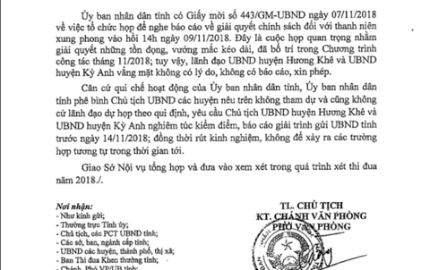Vắng họp không lý do, 2 chủ tịch huyện phải giải trình