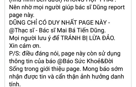 Một bác sĩ bị mạo danh Facebook để "chữa 1 lần, cả đời không lo xuất sớm"