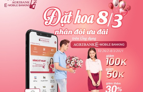 "Đặt hoa 8/3 – Nhân đôi ưu đãi" trên ứng dụng Agribank E - Mobile Banking