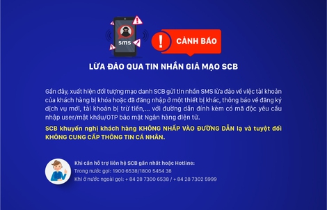 SCB cảnh báo lừa đảo qua tin nhắn giả mạo