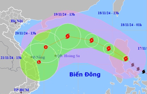 Siêu bão Man-yi giật trên cấp 17, di chuyển nhanh hướng vào miền Trung