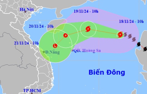 Bão số 9 đang di chuyển nhanh vào vùng biển Trung Trung Bộ