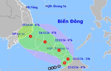 Áp thấp nhiệt đới hướng vào vùng biển Nam Bộ và TP HCM