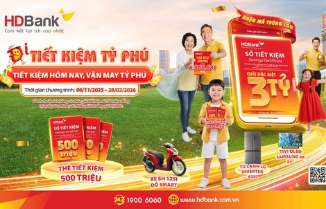 Gửi tiết kiệm HDBank với cơ hội trúng giải đặc biệt tới 3 tỷ đồng