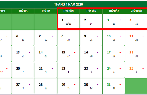 Bộ Nội vụ thông báo về lịch nghỉ Tết Dương lịch 4 ngày liên tục
