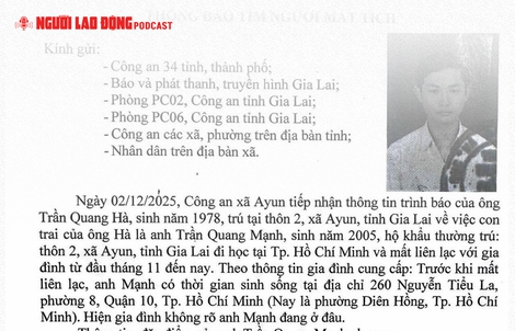 Tìm kiếm nam sinh viên mất liên lạc gần 1 tháng