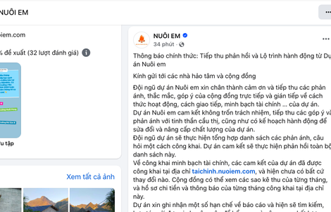 Dự án "Nuôi em" lên tiếng: Tiền nhà hảo tâm ủng hộ có gửi tiết kiệm lấy lãi, chưa công bố con số
