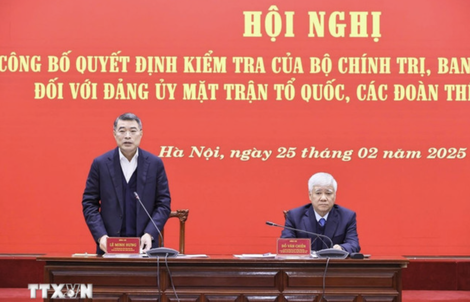 Công bố quyết định kiểm tra đối với Đảng ủy MTTQ, các đoàn thể Trung ương