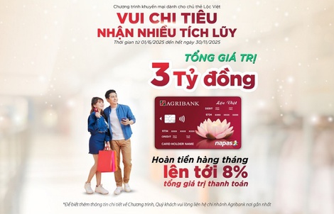 Hoàn tiền đến 8% khi dùng thẻ tín dụng nội địa Lộc Việt từ Agribank