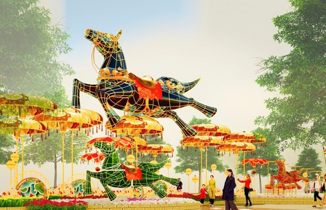 Lộ diện linh vật ngựa ở Đường hoa Nguyễn Huệ Tết Bính Ngọ 2026