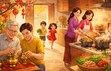 Ba thế hệ trong một mái nhà ngày Tết