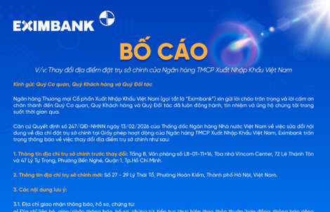 Eximbank thay đổi địa điểm đặt trụ sở chính, từ TPHCM ra Hà Nội 