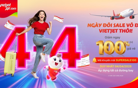 Vietjet giảm 100% giá vé mừng ngày đôi 4-4
