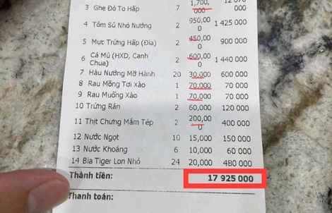 Xôn xao hóa đơn bữa ăn gần 18 triệu đồng, trong đó ghẹ đỏ 1,7 triệu đồng/kg ở Sầm Sơn