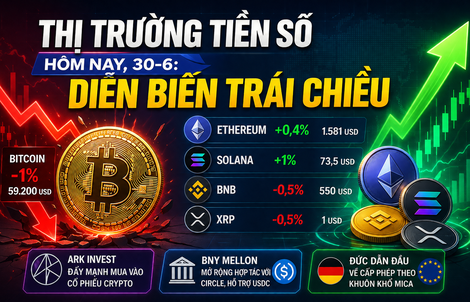 Thị trường tiền số hôm nay, 30-6: Diễn biến trái chiều