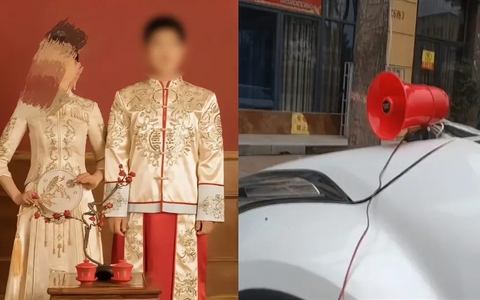 VIDEO: Vác loa, căng băng rôn trước nhà vợ để đòi lại tiền cưới