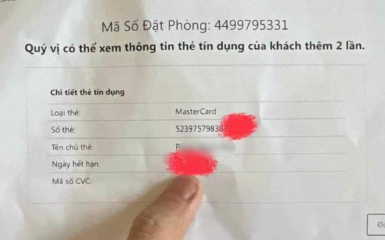 Chủ thẻ tín dụng tá hỏa vì lộ thông tỷ lệ kèo nhà cái malaysia khi đặt phòng khách sạn