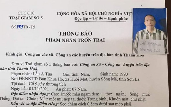 Một phạm nhân trốn trại giam của Bộ Công tỷ lệ bóng đá kèo nhà cái