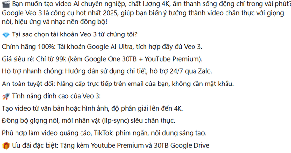 Mua tài khoản tạo video AI Veo3, Midjourney giá rẻ, cẩn thận rủi ro