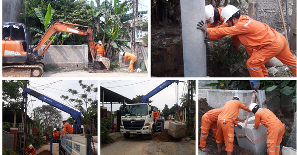Dưới nắng gắt, công nhân điện lực thay từng cột điện cũ ở Quảng Trị